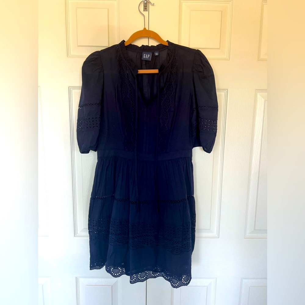 GAP Navy eyelet mini dress